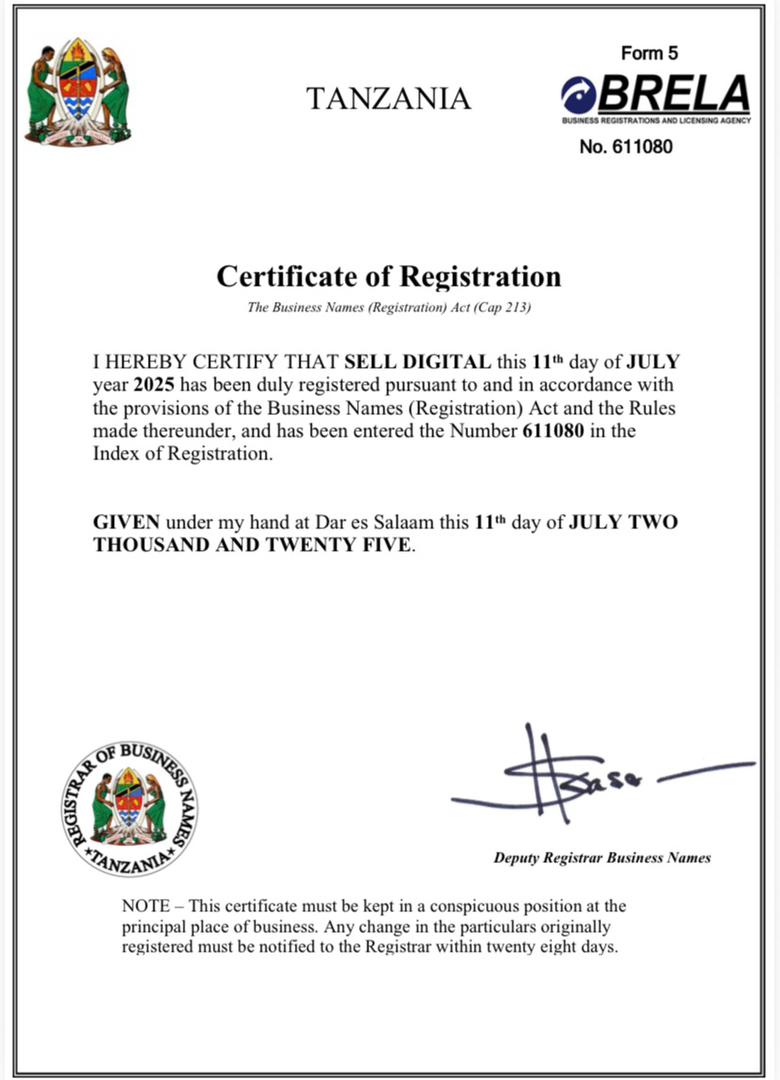 Sell Digital Certificate of Registration